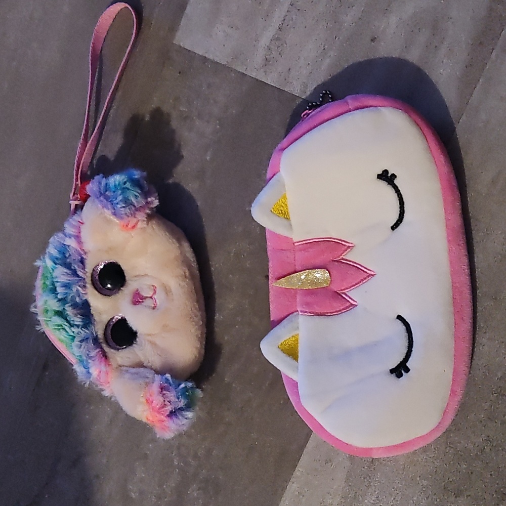 TY Beanie Boo Plush Wristlet + Unicorn Zipper Pouch Set – Soft & Adorable!